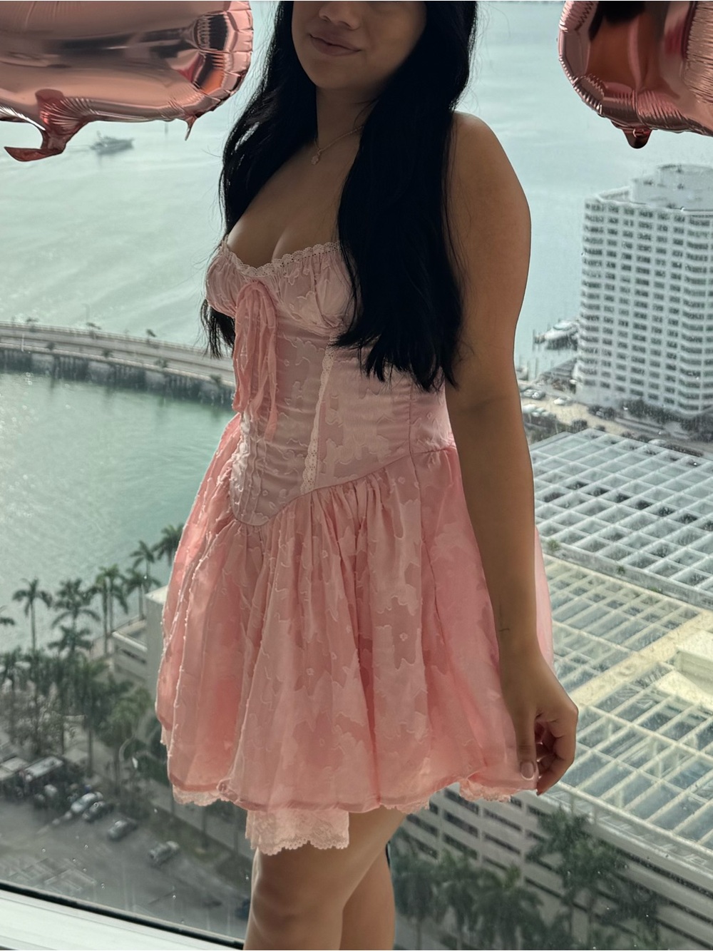 Pink Lace Babydoll Dress - Women's Romantic Mini Dress